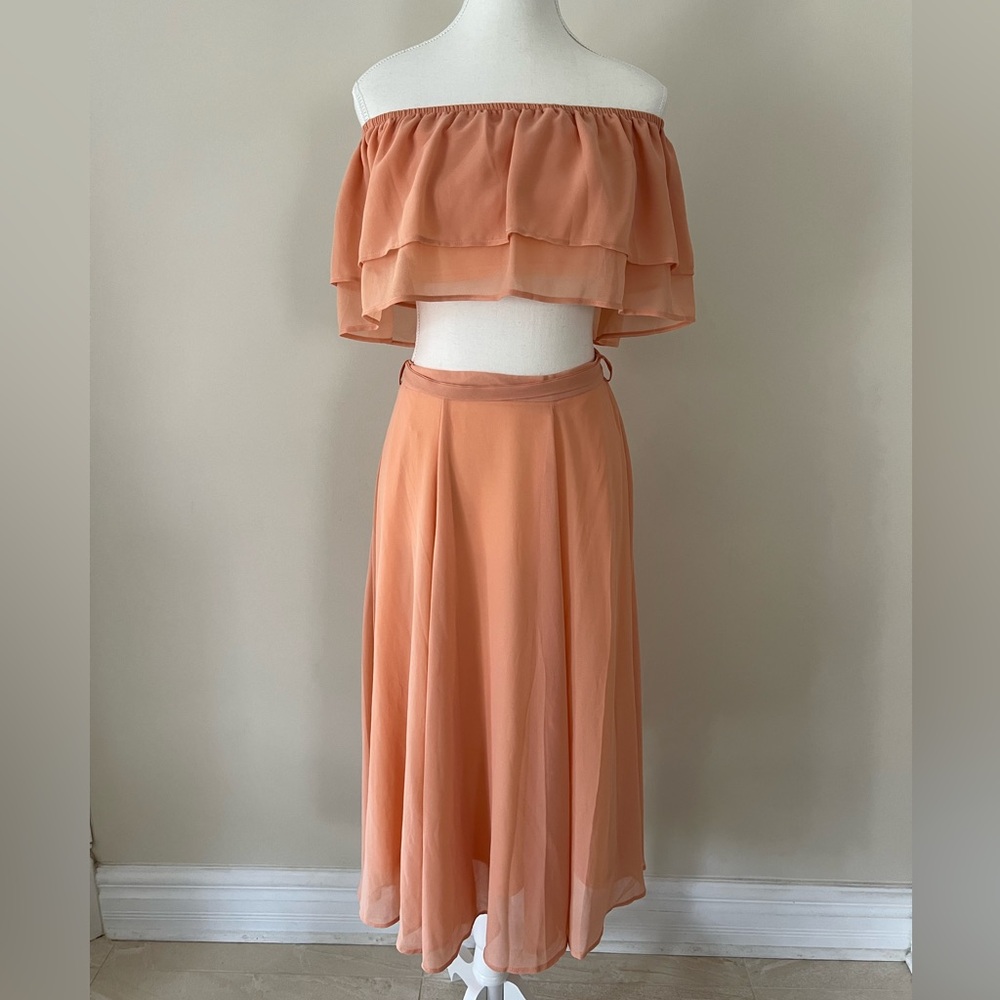 Boohoo Orange Pink Tiered Midi Skirt